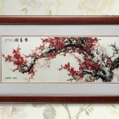 紅梅報春圖純銀銀畫批發(fā)零售個性定制純銀浮雕銀畫